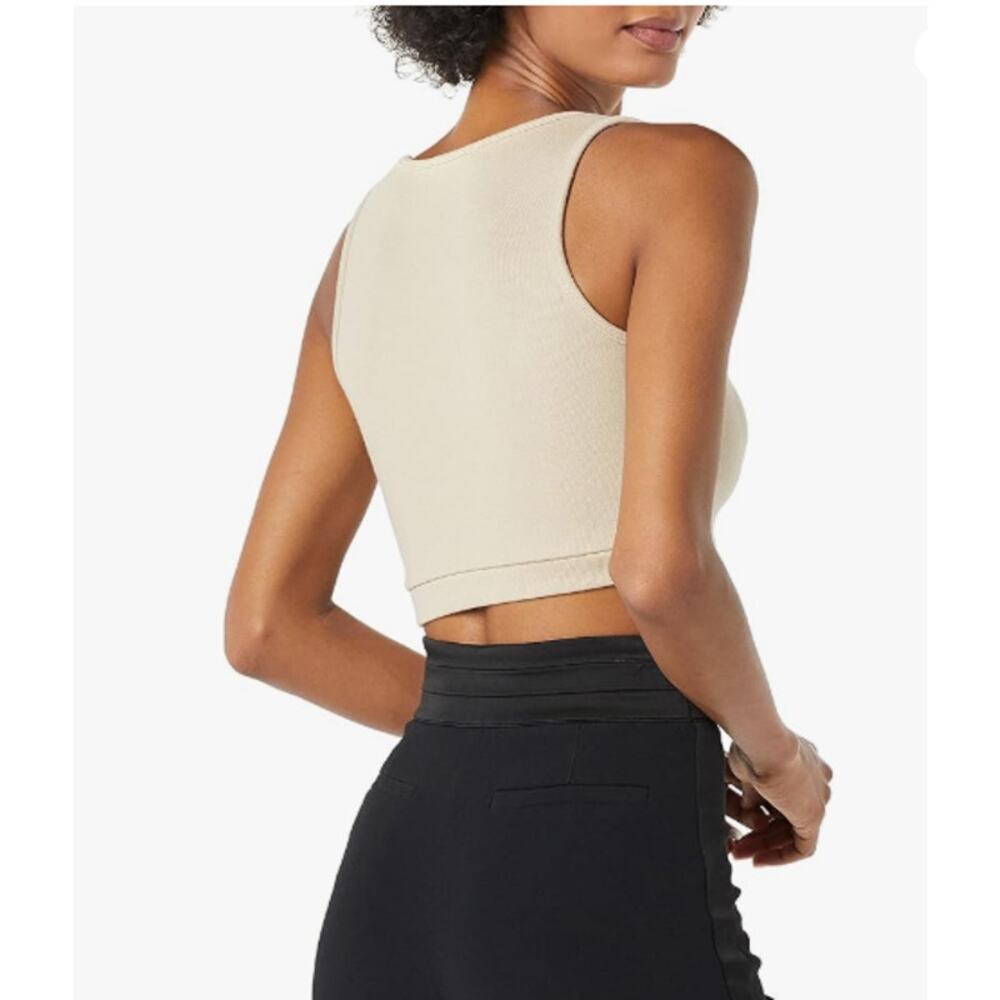 4th & Reckless Andie Top Women's L Beige V-Neck Sleeveless Cropped Banded Hem - Picture 2 of 6